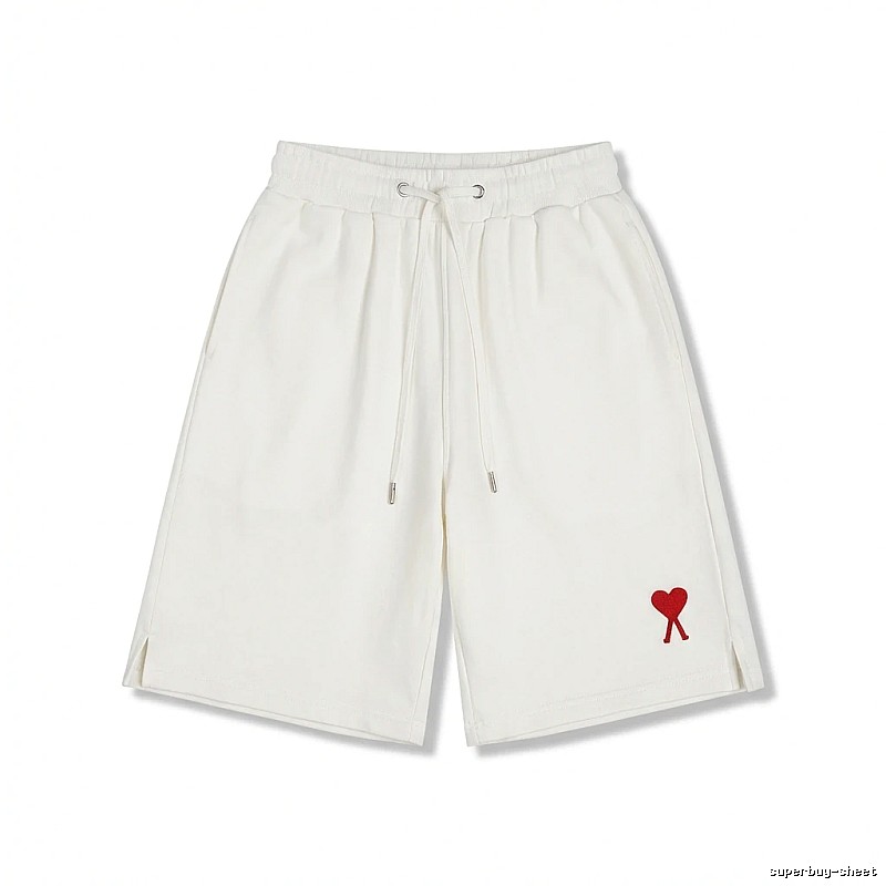 AMI Embroidered Minimalist Style White Shorts