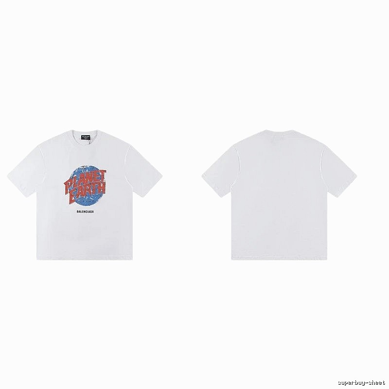 Balenciaga Distressed-style Earth Print White T-Shirt