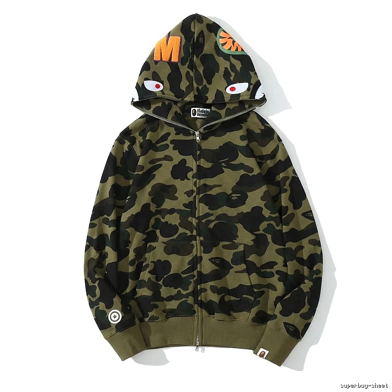 Bape camouflage-style green and black hoodie