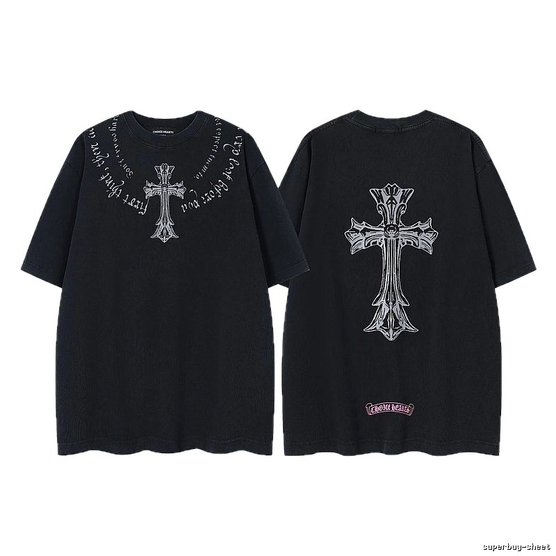 Chrome Hearts Cross Gothic Style Black Short Sleeve T-shirt