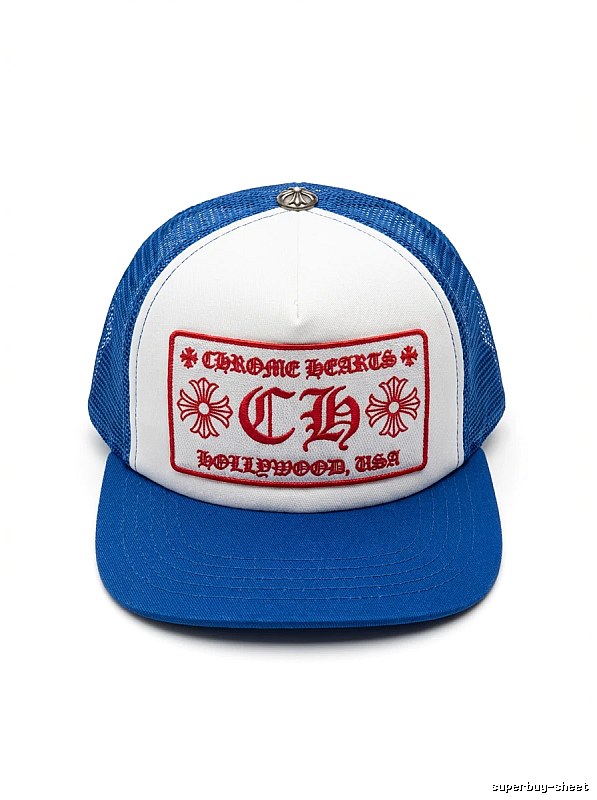Chrome Hearts Retro Style Blue and White Hat