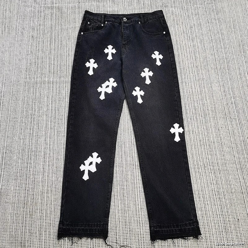 Chrome Hearts Travel Cross patch jeans White Jeans Black with Modern Look