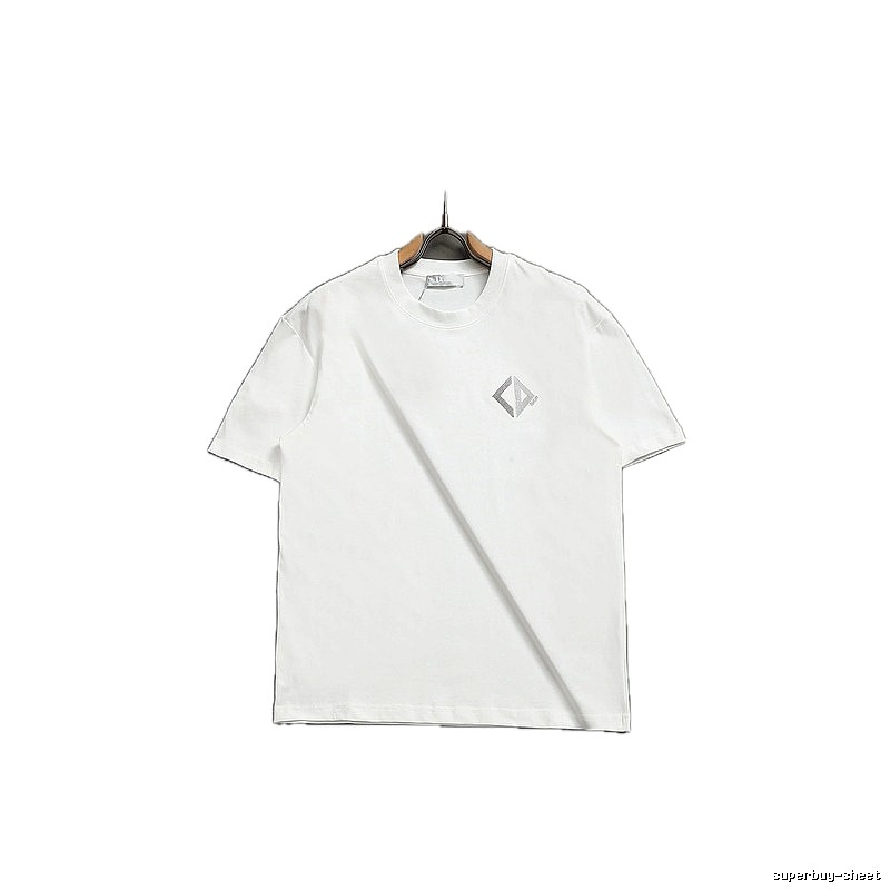 Dior Diamond Check Embroidered Minimalist Style White Short-Sleeve T-Shirt