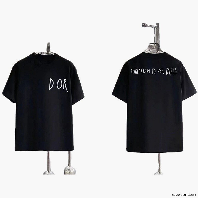 Dior Hand-painted Graffiti Minimalist Style Black T-shirt