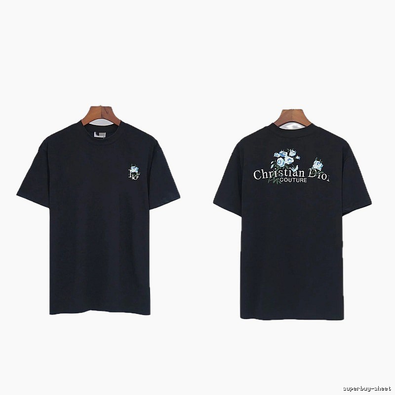 Dior Haute Couture Floral Embroidered Black Short-sleeved T-shirt