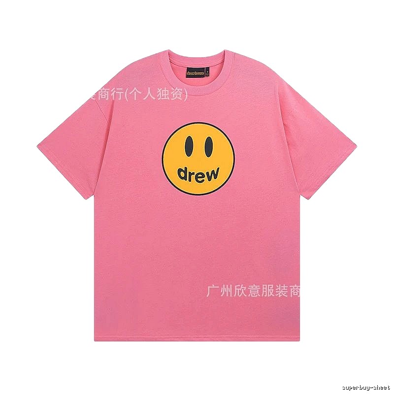 DREW Smiley Series Street Trend Style Pink Short Sleeve T-Shirt