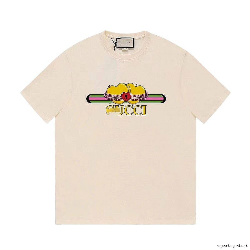 Gucci Double Heart Print Casual Style Off-White T-Shirt