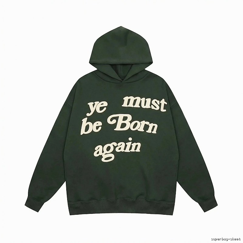 Kanye retro-style dark green hoodie