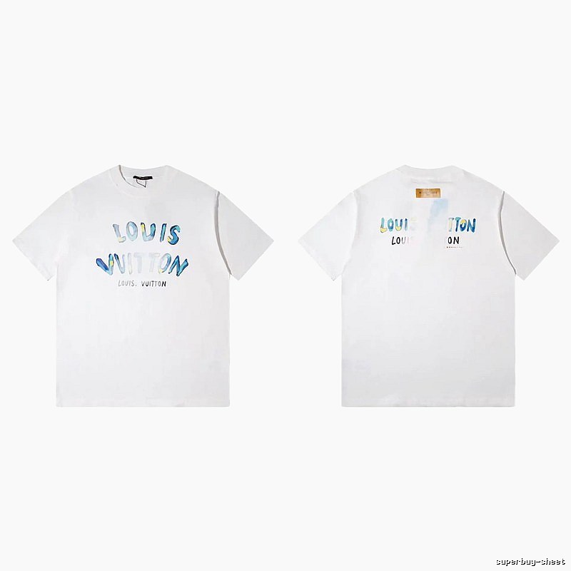 Louis Vuitton Watercolor Graffiti Style White T-Shirt