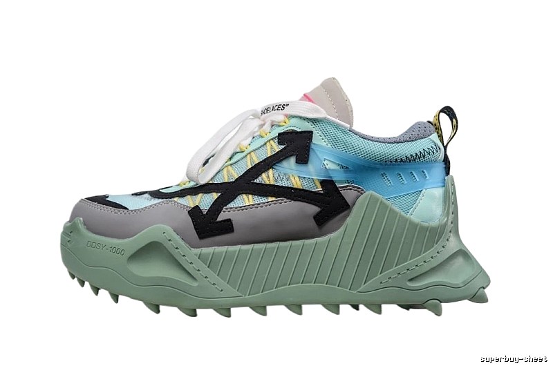 Off-White Grey-Green Functional Style Sports Shoes