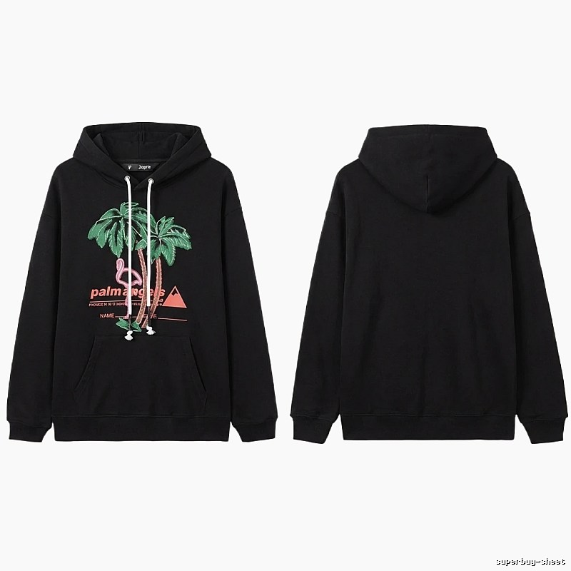 Palm Angels Black Hoodie with Palm Tree Print