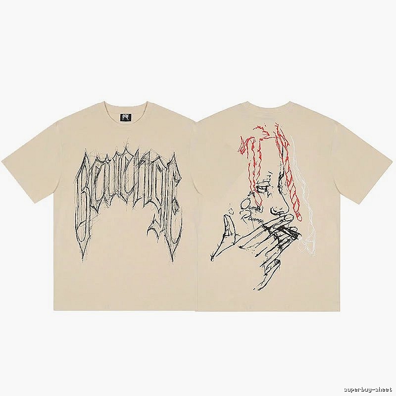 Revenge Beige Skull Graphic T-Shirt Clean Finish