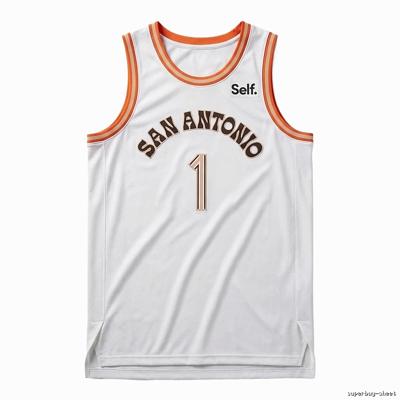 Self. Spurs white and orange basketball jersey