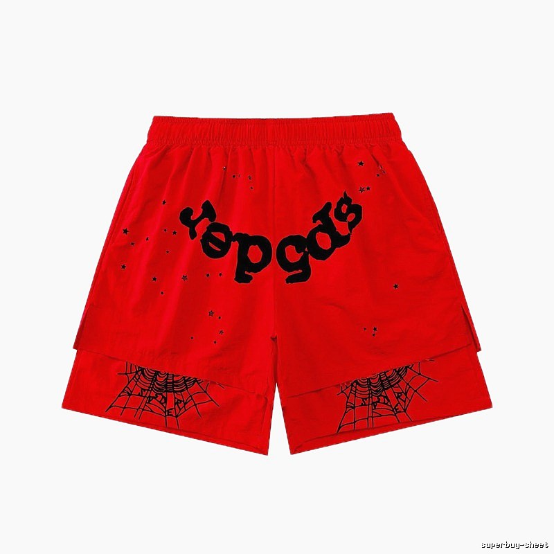 Sp5der Letter Print Trendy Brand Red Shorts