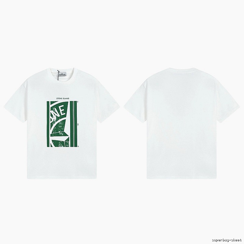 Stone Island Printed Street Style White Short Sleeve T-Shirt