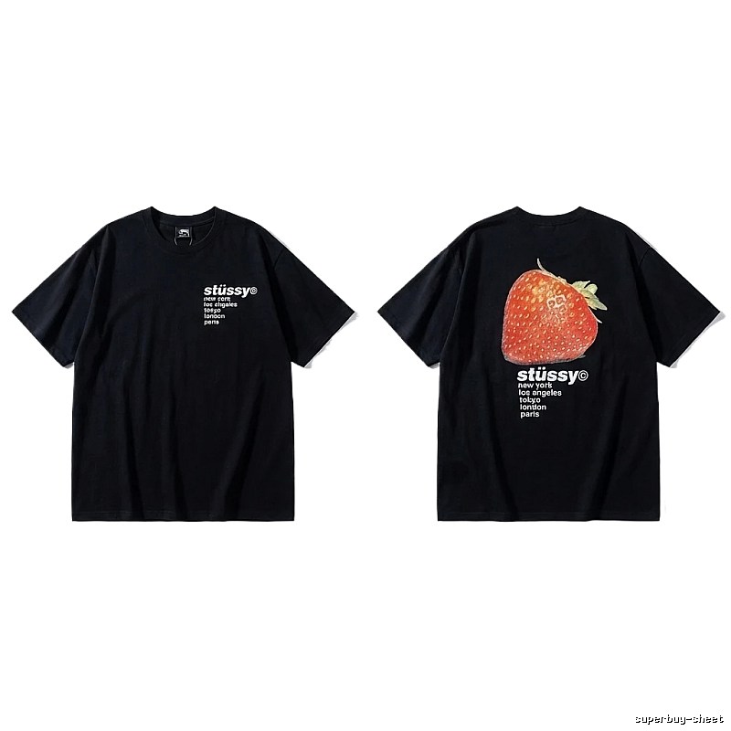 Stussy Strawberry Print Black T-shirt