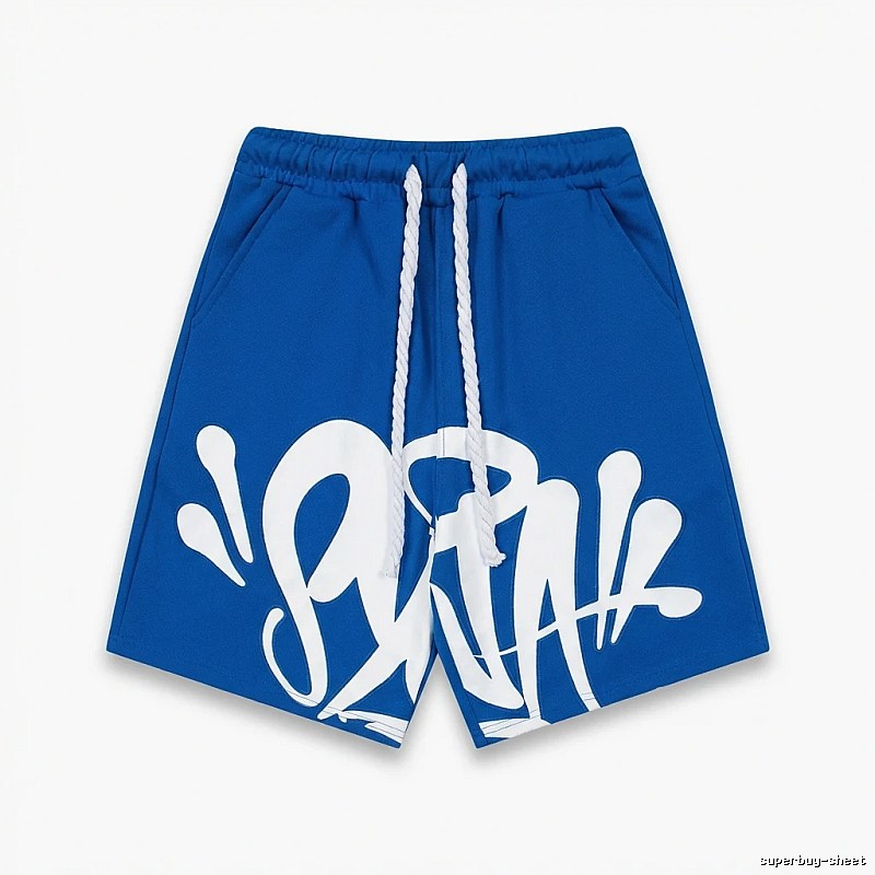 SynaWorld graffiti-style blue shorts