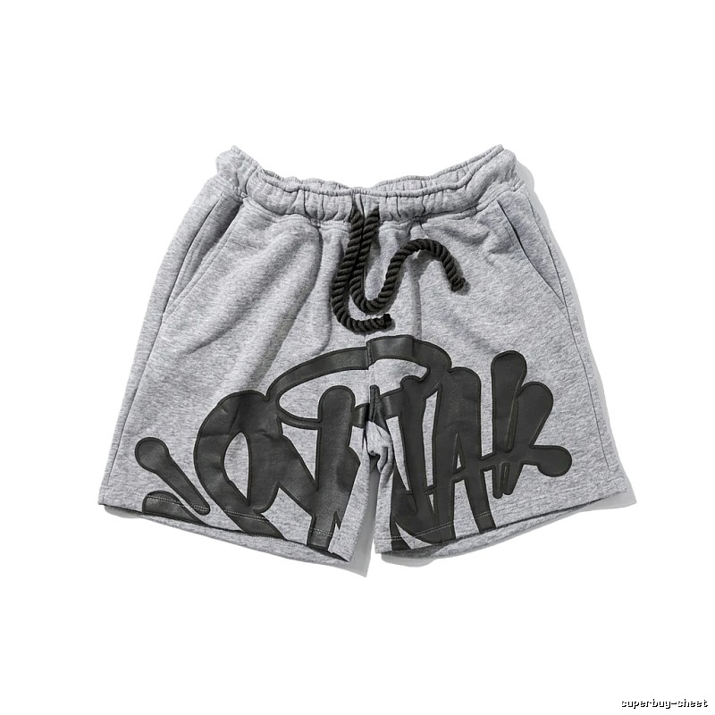 SynaWorld graffiti-style gray shorts