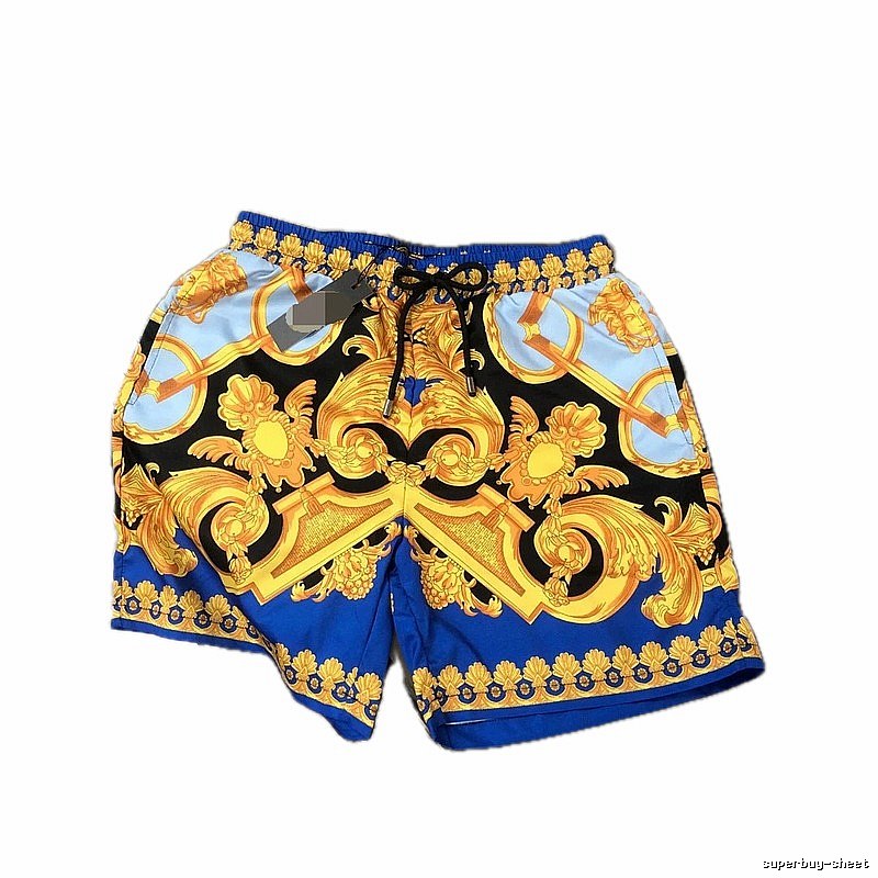 Versace Baroque Luxury Style Blue and Gold Casual Shorts